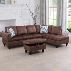 Brown Microfiber 3-Piece Living Room Sofa Set B - Brown