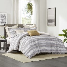 Oversized Chenille Jacquard Striped Comforter Set with Euro Shams and Throw Pillows - as Pic