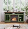 Bridgevine Home Vineyard 74 inch Fireplace TV Stand Console for TVs up to 85 inches, Minimal Assembly, Sage Green and Fruitwood Finish - as Pic