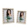 High Quality Metal Photo Frame Pearl European Home Ornament Table Decor Embellished Fashion Bedside Table Living Room Kids Adult - Sliver - 6 inch