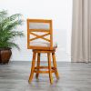 24" Counter Height X-Back Swivel Stool, Natural Finish, Beige Fabric Seat - as Pic