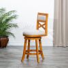 24" Counter Height X-Back Swivel Stool, Natural Finish, Beige Fabric Seat - as Pic