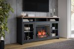 Bridgevine Home Essex 74 inch Fireplace TV Stand Console for TVs up to 85 inches, Minimal Assembly, Black and Whiskey Finish - as Pic