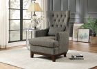 Button Tufted Wing-Back Accent Chair 1pc Gray Fabric Upholstered Pillow Solid Wood Traditional Living Room Furniture - as Pic