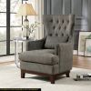 Button Tufted Wing-Back Accent Chair 1pc Gray Fabric Upholstered Pillow Solid Wood Traditional Living Room Furniture - as Pic