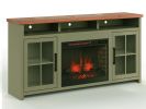 Bridgevine Home Vineyard 74 inch Fireplace TV Stand Console for TVs up to 85 inches, Minimal Assembly, Sage Green and Fruitwood Finish - as Pic