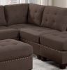 Living Room Furniture Tufted Corner Wedge Black Coffee Linen Like Fabric 1pc Cushion Nail heads Wedge Sofa Wooden Legs - as Pic
