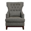 Button Tufted Wing-Back Accent Chair 1pc Gray Fabric Upholstered Pillow Solid Wood Traditional Living Room Furniture - as Pic