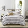 Oversized Chenille Jacquard Striped Comforter Set with Euro Shams and Throw Pillows - as Pic