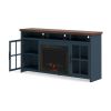 Bridgevine Home Nantucket 74 inch Fireplace TV Stand Console for TVs up to 85 inches, Minimal Assembly, Blue Denim and Whiskey Finish - as Pic