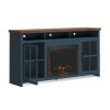 Bridgevine Home Nantucket 74 inch Fireplace TV Stand Console for TVs up to 85 inches, Minimal Assembly, Blue Denim and Whiskey Finish - as Pic